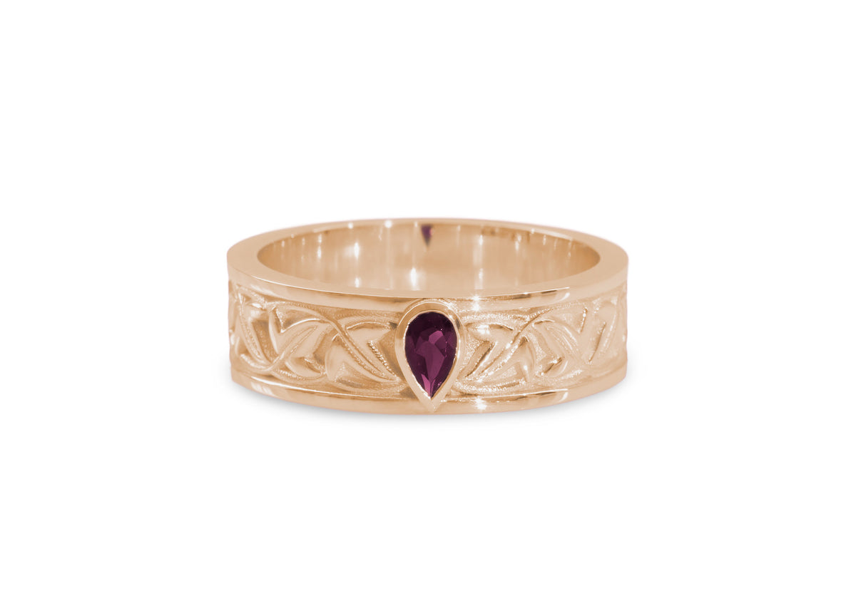 Elvish Leaf Gemstone Ring, Red Gold