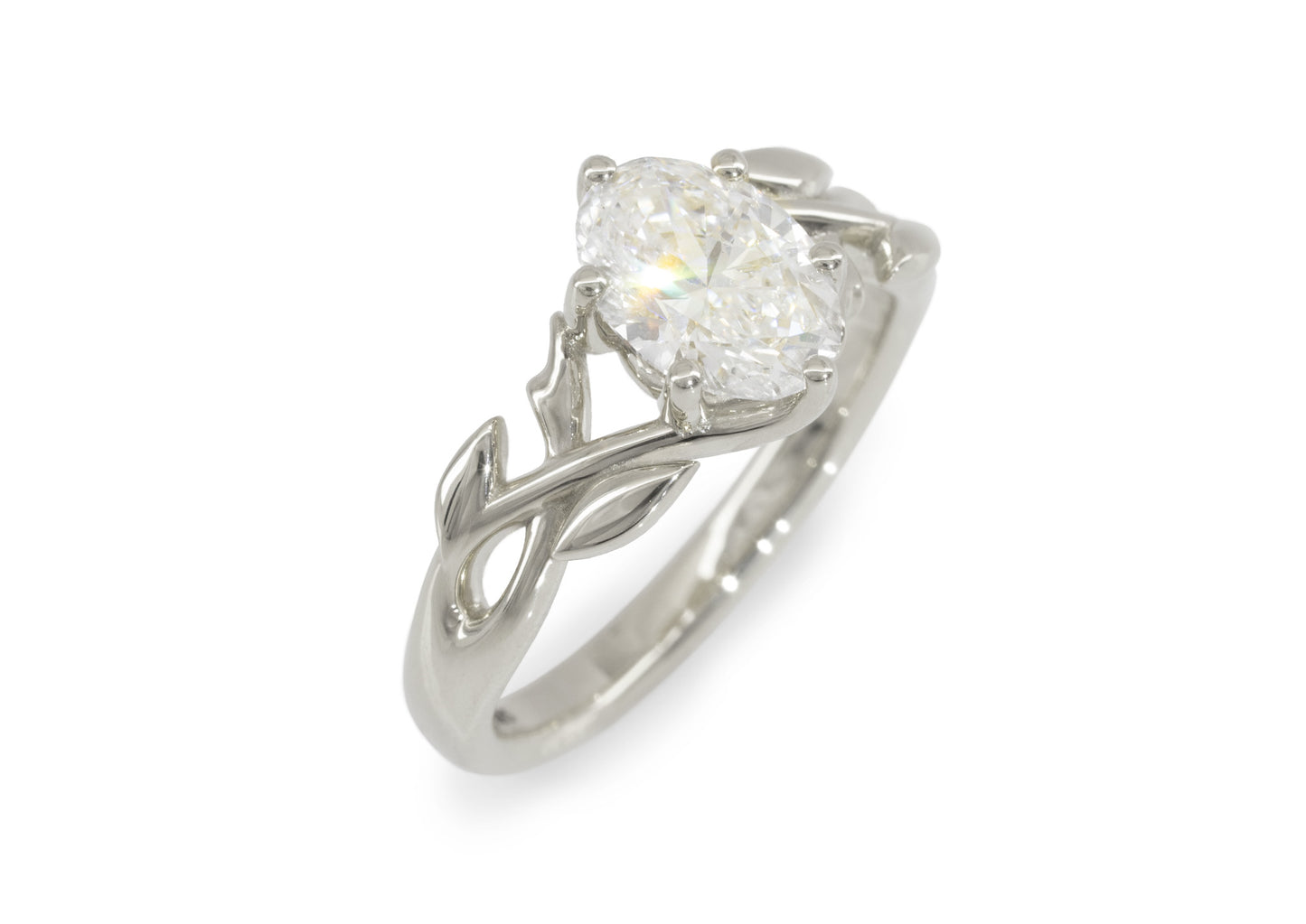 J3342 1.5-carat Oval Solitaire Vine Engagement Ring, White Gold & Platinum