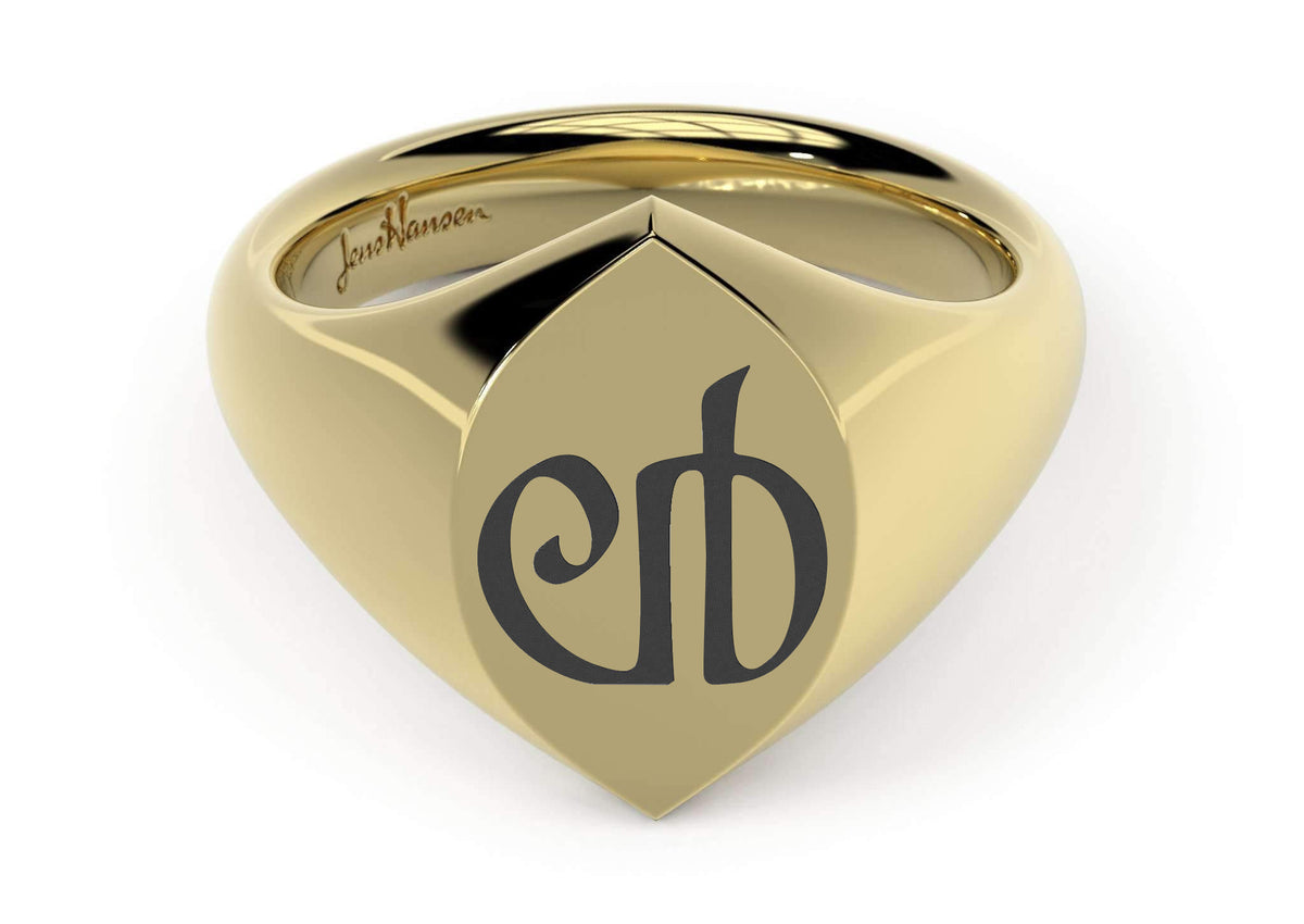 Navette Signet Ring, Yellow Gold