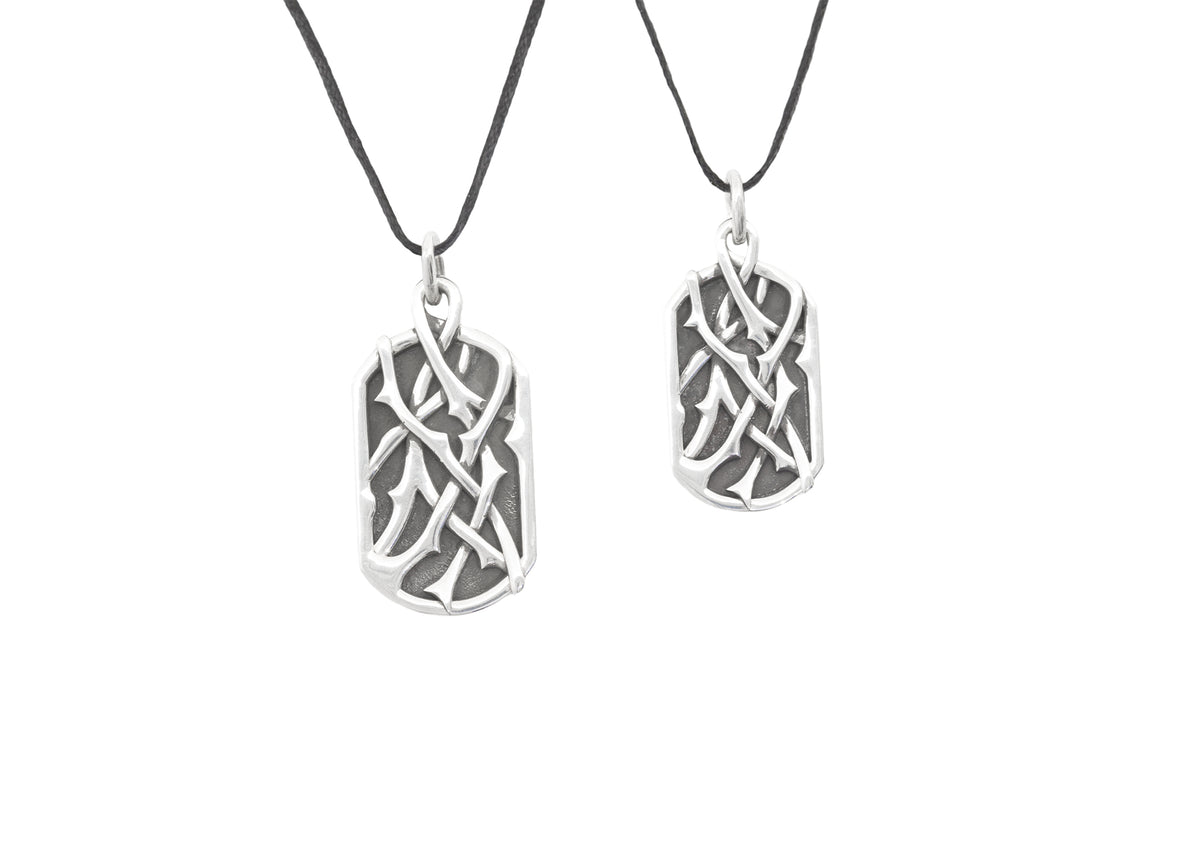 Elvish Woodland Dog Tag Pendant, White Gold & Platinum