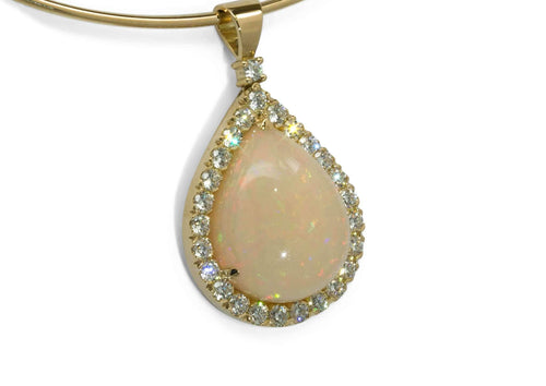 Opal and Diamond Pendant, Yellow Gold