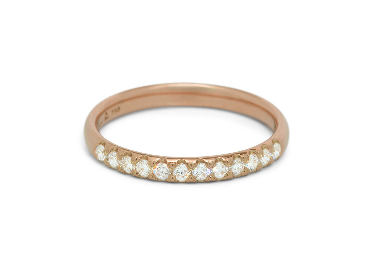 Pave Diamond Wedding Band, Red Gold