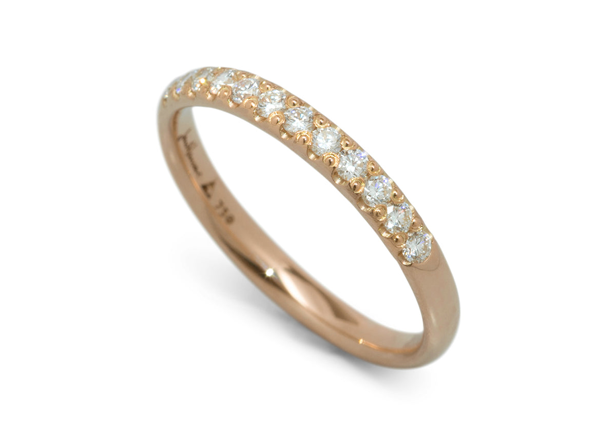 Pave Diamond Wedding Band, Red Gold