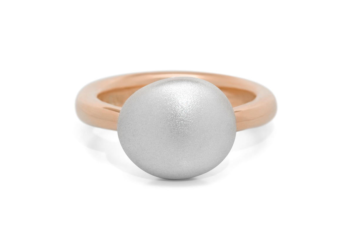 Bi-Tone Button Ring, Red Gold & Sterling Silver