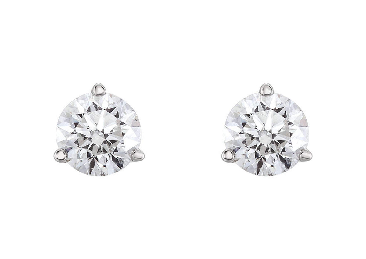 Three Prong Diamond Studs, Platinum