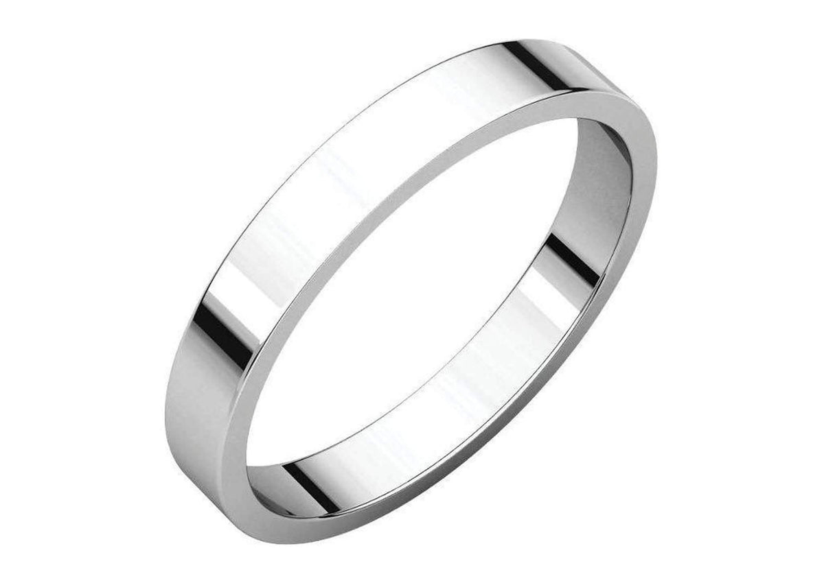 3-12mm Classic Flat Wedding Band. White Gold & Platinum