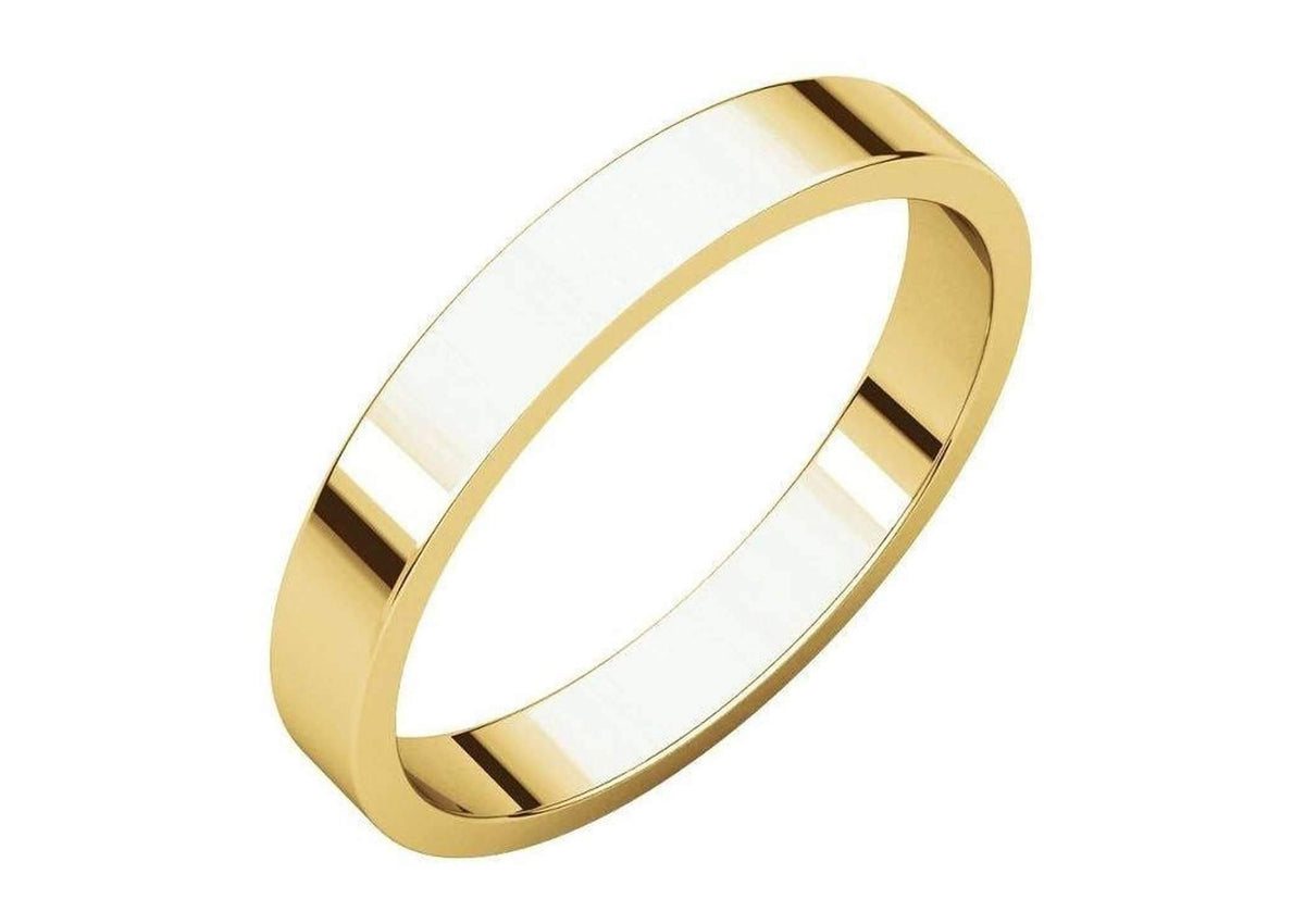 3-12mm Classic Flat Wedding Band, Yellow Gold