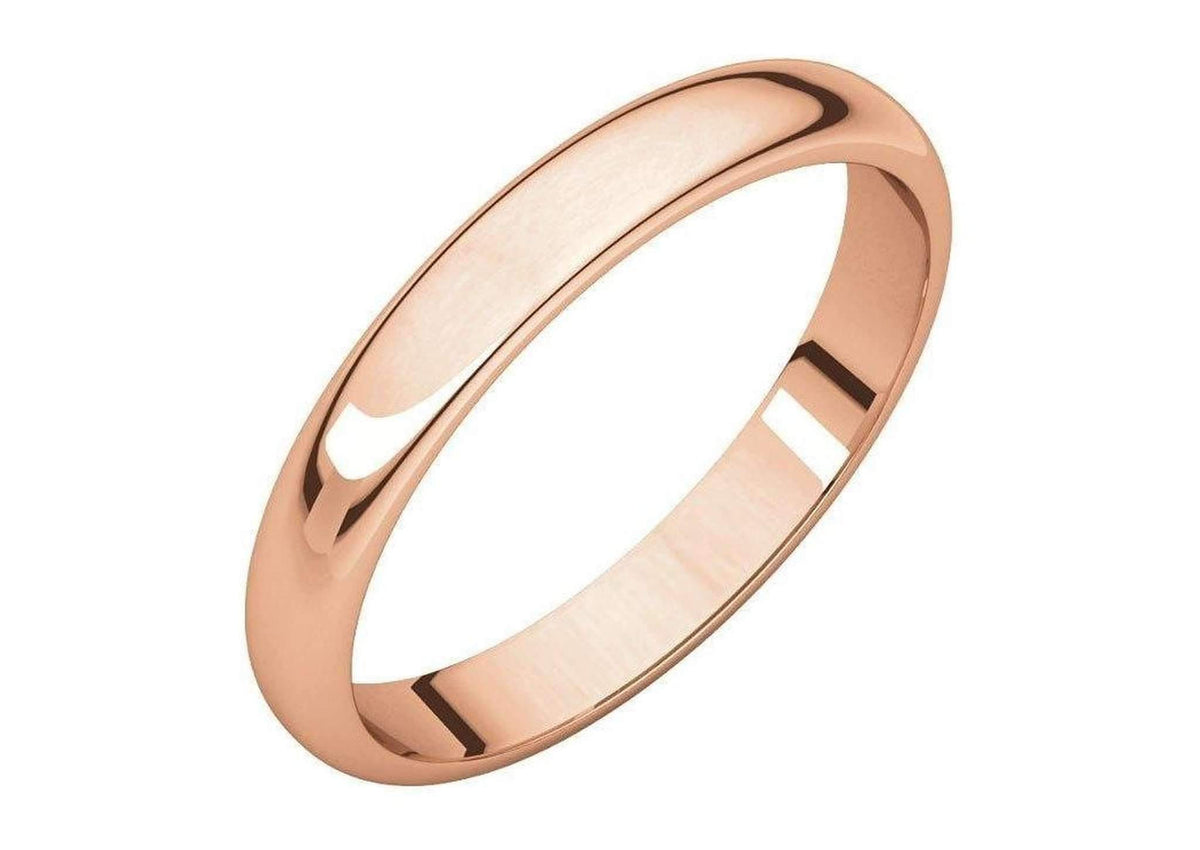 3-12mm Classic Half Round Wedding Band, Red Gold