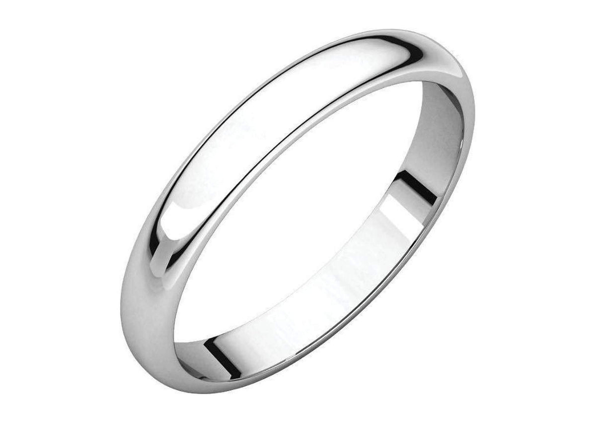 3-12mm Classic Half Round Wedding Band, White Gold & Platinum