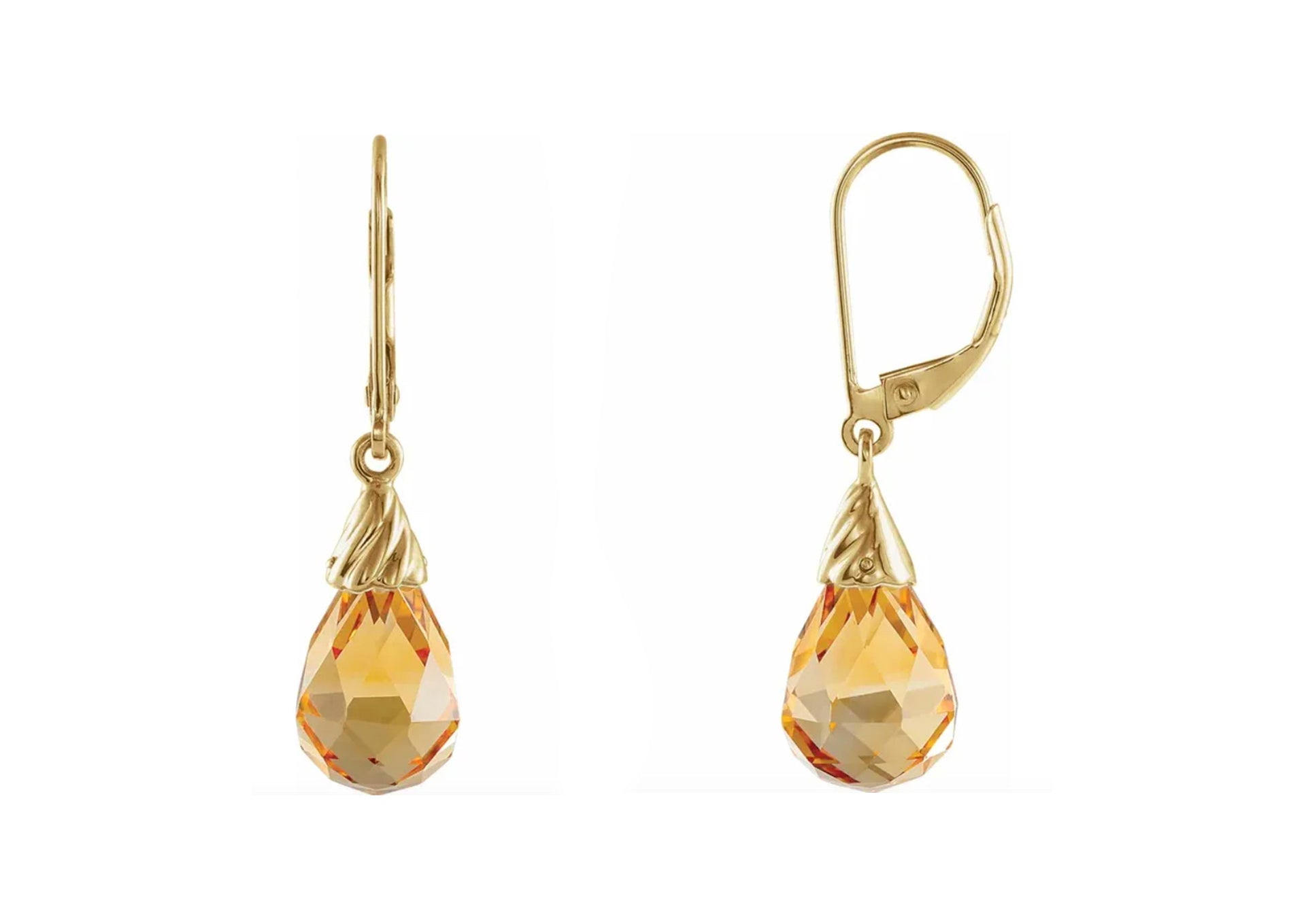 Briolette Citrine Earrings, 14ct Yellow Gold