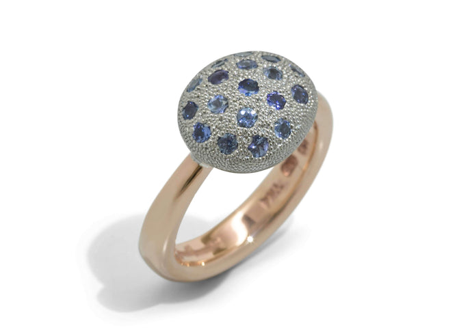 Pave Button Ring, Platinum & Red Gold