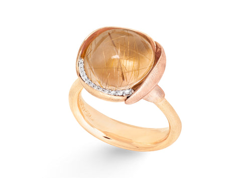 Lotus Ring in 18ct Yellow Gold with Rutile Quartz and Diamonds