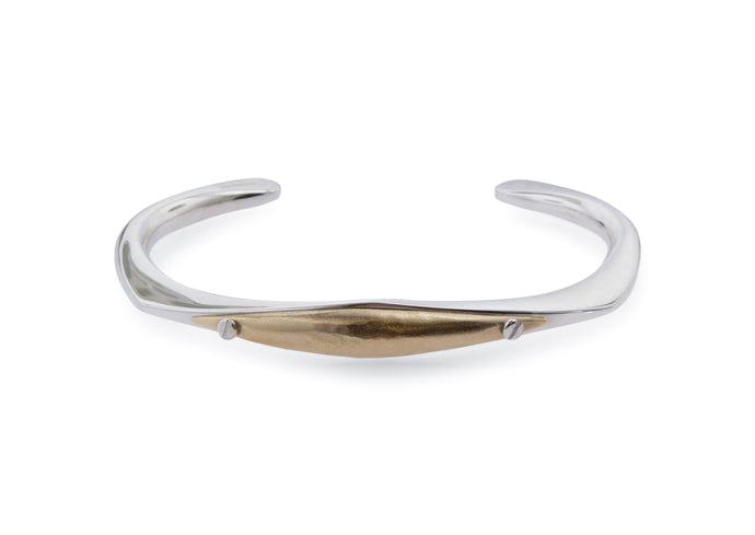 Men's Two Tone Cuff Bangle, Sterling Silver & Yellow Gold