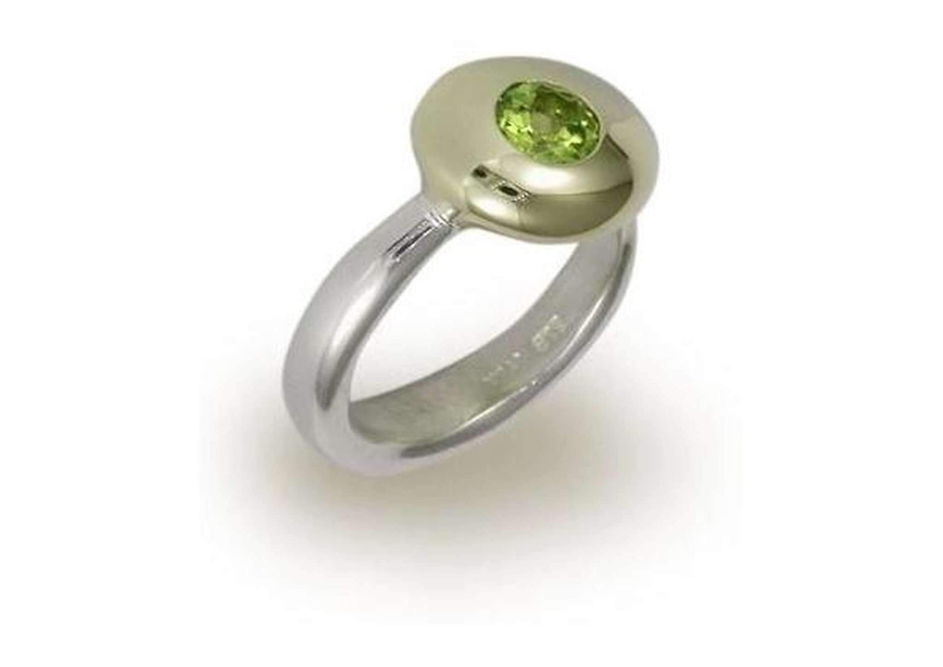 Silver & Gold button ring with a Green Peridot   - Jens Hansen
