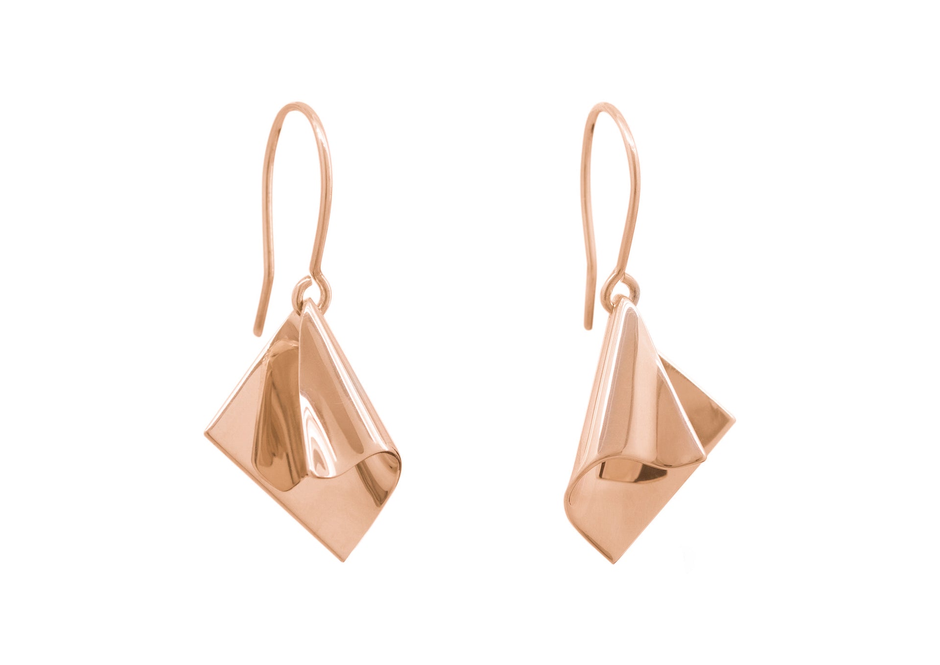 Folded Drop Earrings, Red Gold