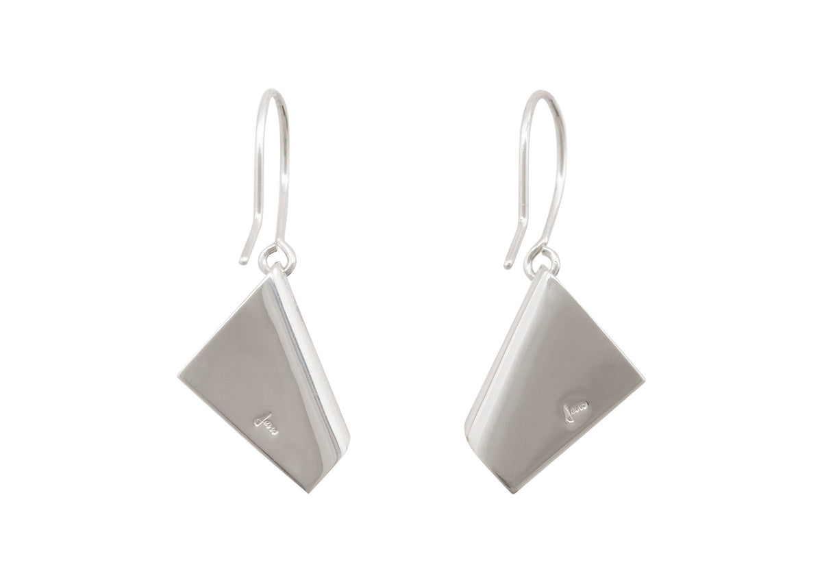 Folded Drop Earrings, White Gold