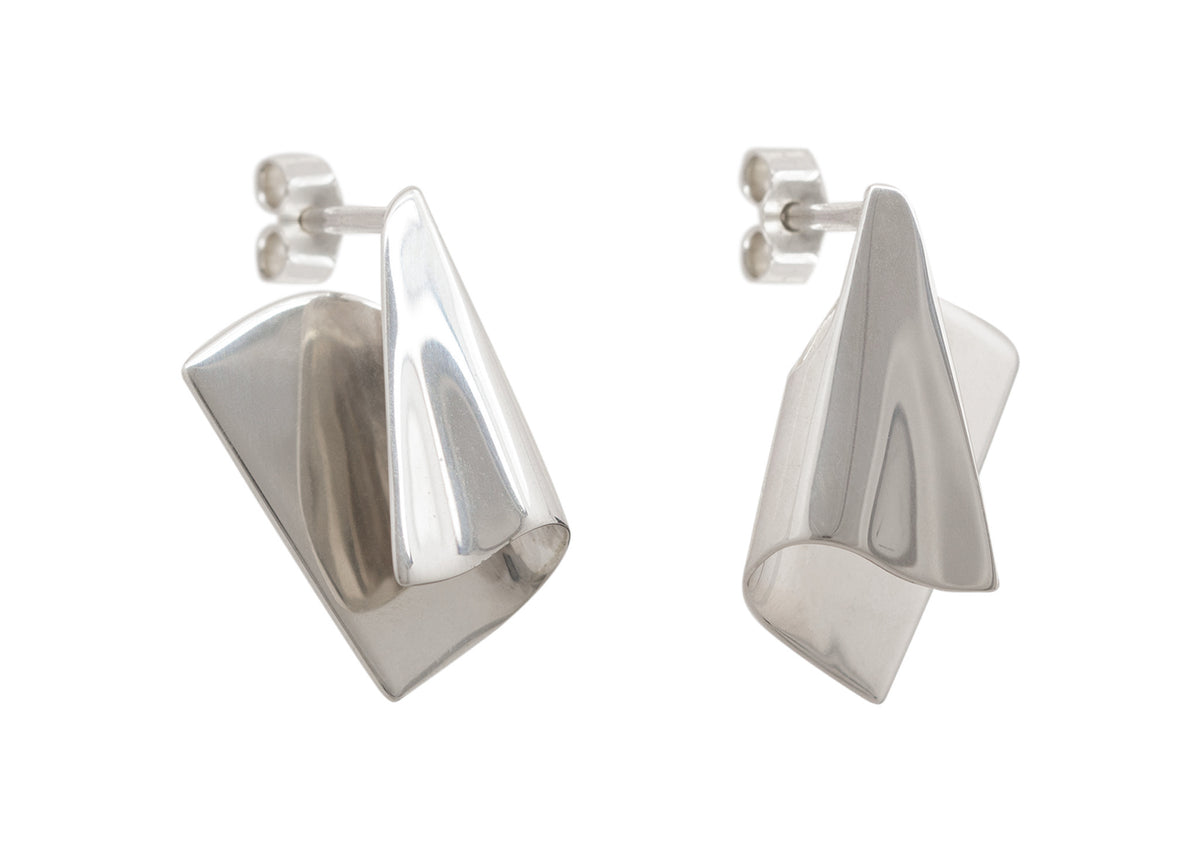 Folded Cuff Earrings, White Gold & Platinum