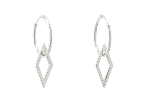 E31 Open Diamond Shape Hoop Earrings, Sterling Silver