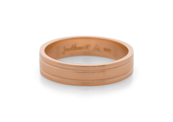 Grooved Wedding Band, Red Gold