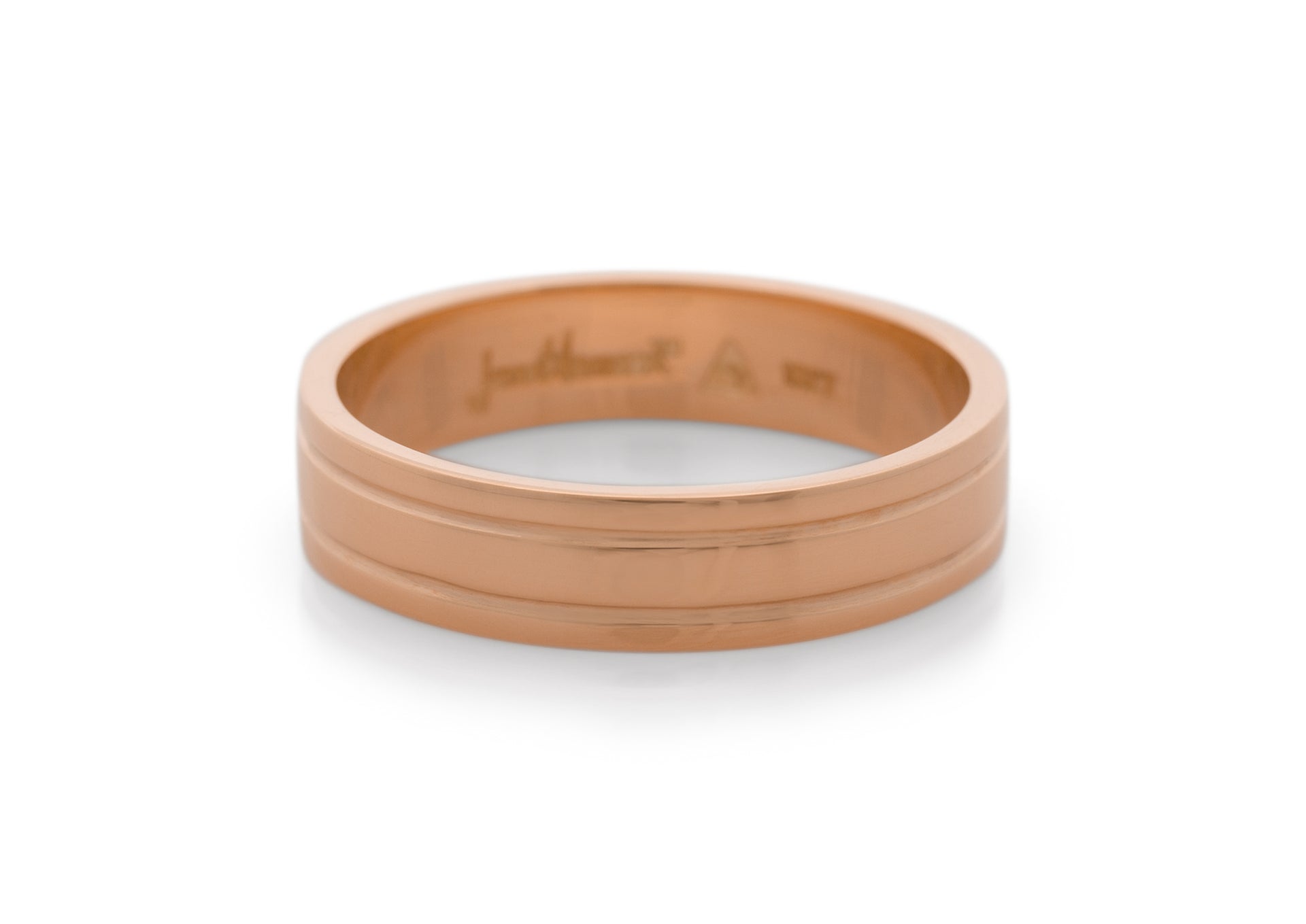 Grooved Wedding Band, Red Gold