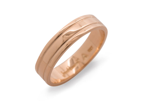 Grooved Wedding Band, Red Gold