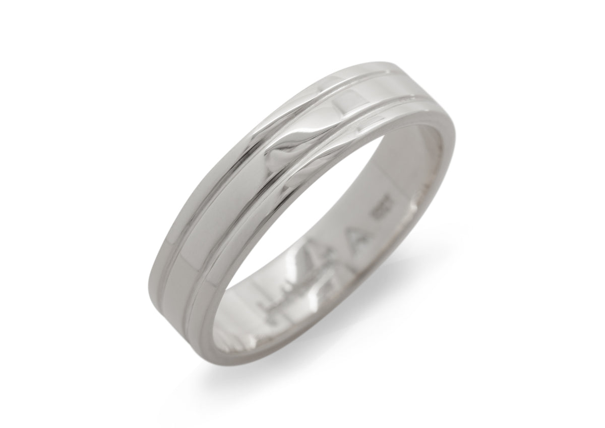 Grooved Wedding Band, White Gold & Platinum