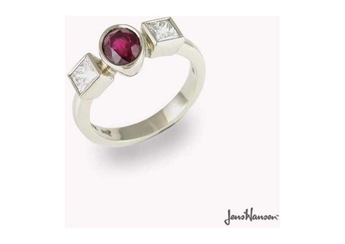 Personalised Oval and Square Gemstone Ring, White Gold & Platinum