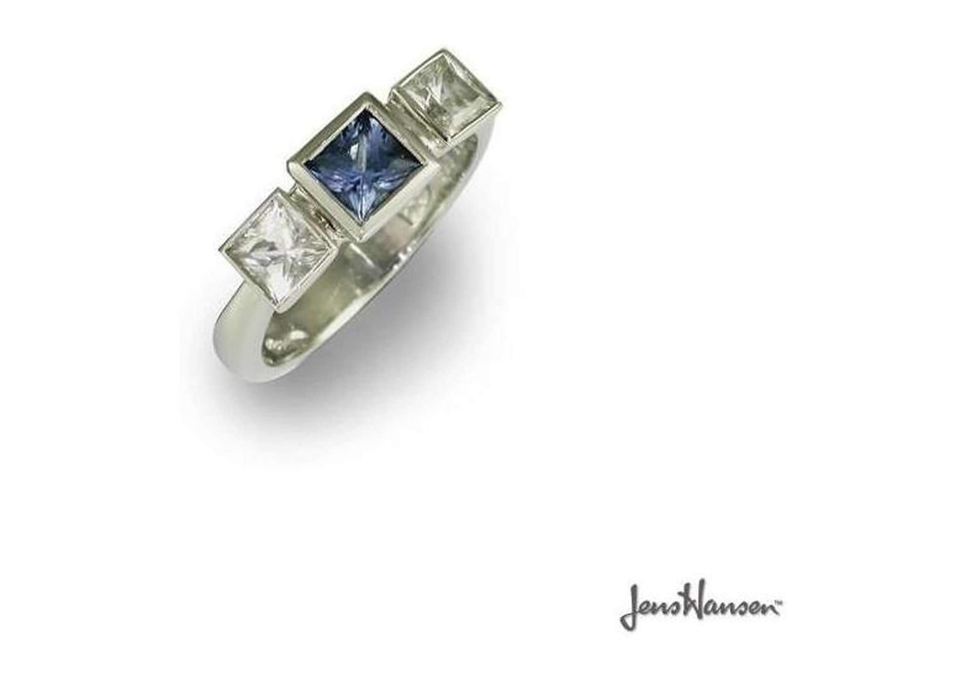 Platinum Ring with Ceylon Sapphire and Diamonds   - Jens Hansen
