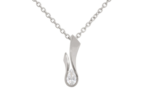 Flame Pendant with Pear Diamond, White Gold & Platinum