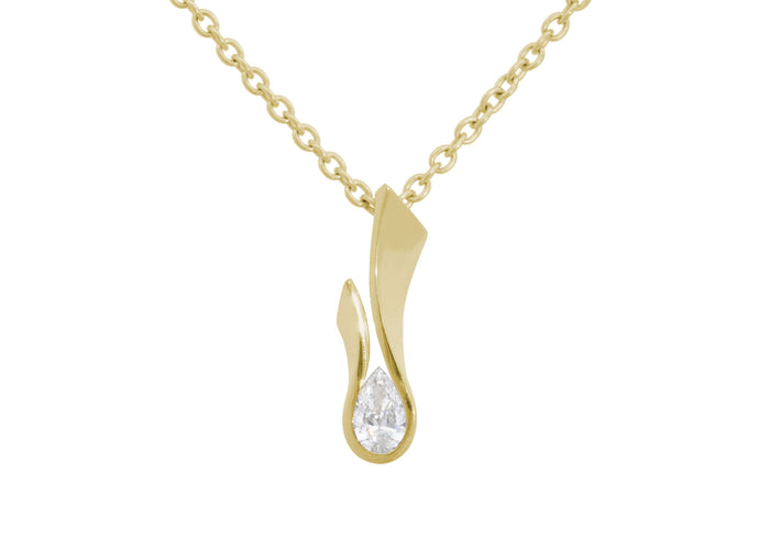 Flame Pendant with Pear Diamond, Yellow Gold