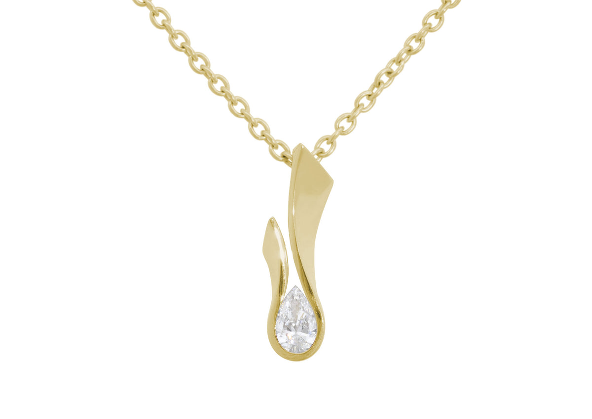 Flame Pendant with Pear Diamond, Yellow Gold