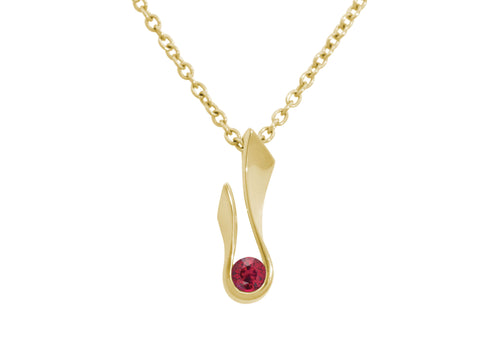 Flame Pendant with Precious Round Gemstone, Yellow Gold