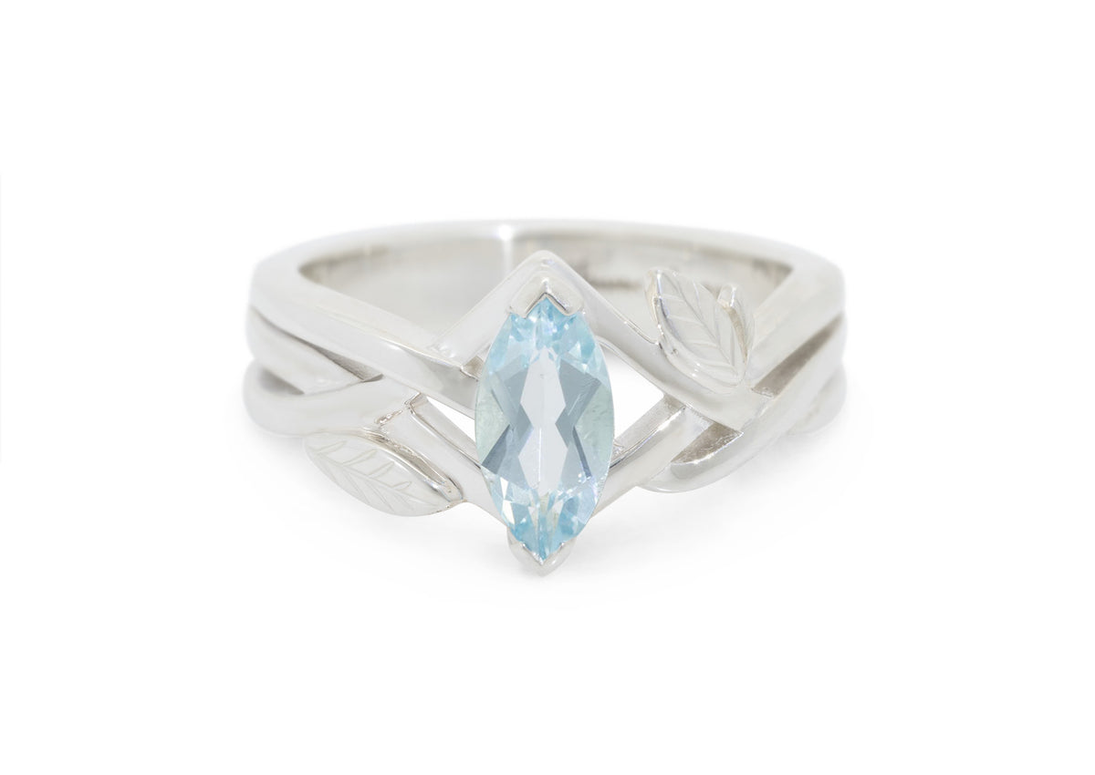 Marquise Gemstone Elvish Woodland Ring, White Gold & Platinum