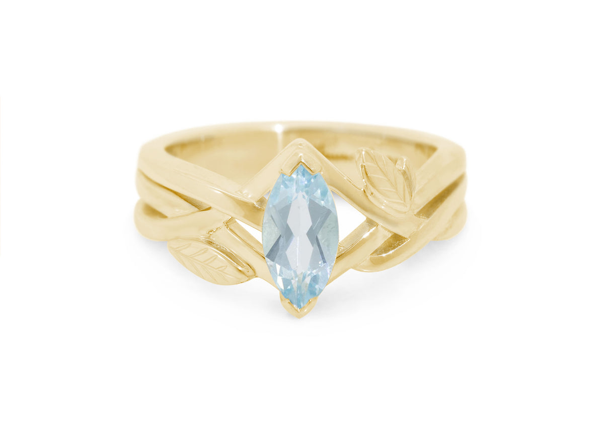 Marquise Gemstone Elvish Woodland Ring, Yellow Gold