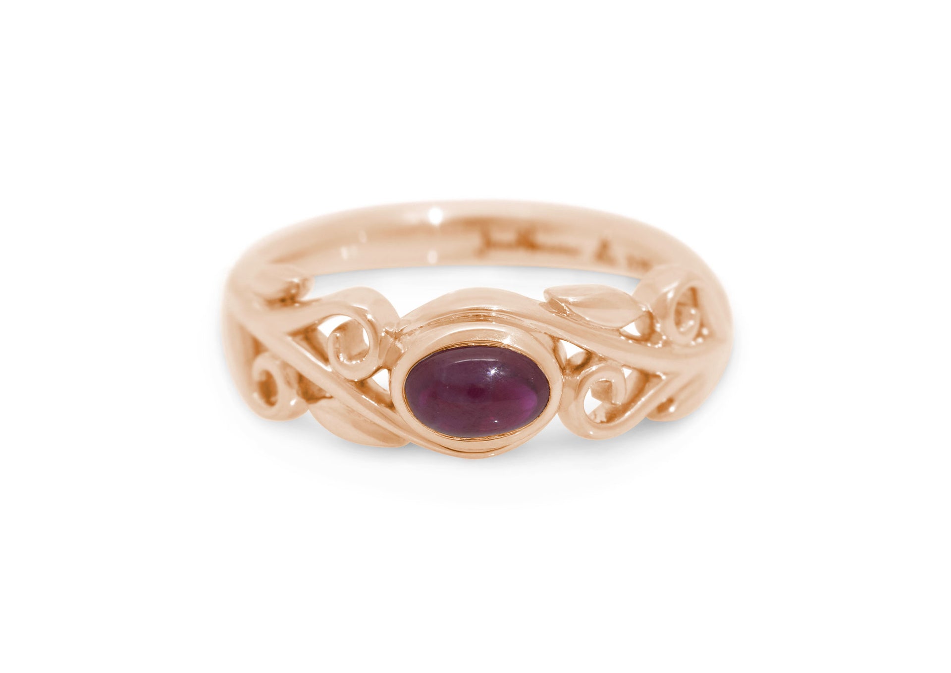 Cabochon Precious Gemstone Elvish Vine Ring, Red Gold