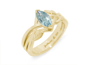 Marquise Gemstone Elvish Woodland Ring, Yellow Gold