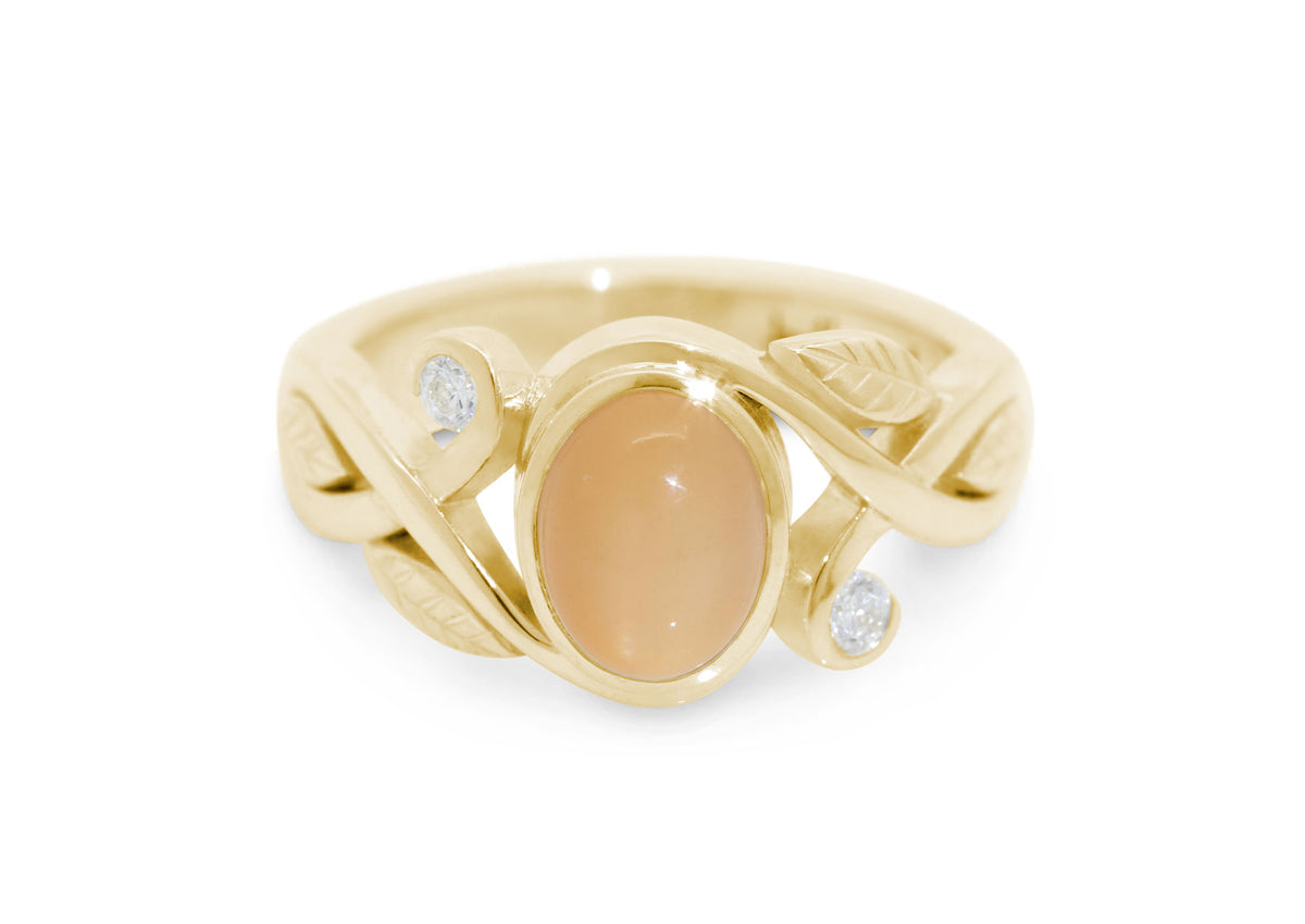 Cabochon Gemstone & Diamond Elvish Vine Ring, Yellow Gold