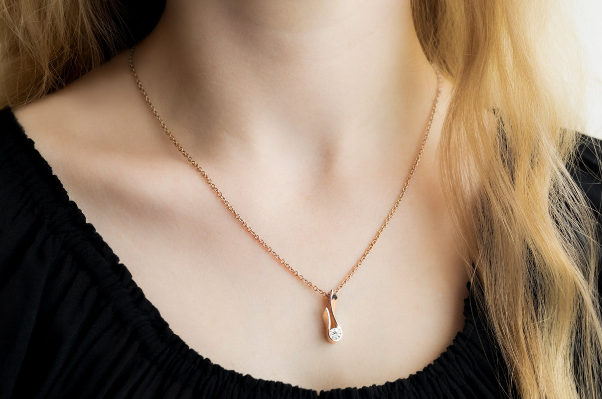 Flame Pendant with Round Diamond, Red Gold