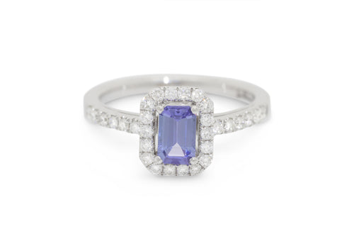 Tanzanite Diamond Halo Engagement Ring, White Gold & Platinum