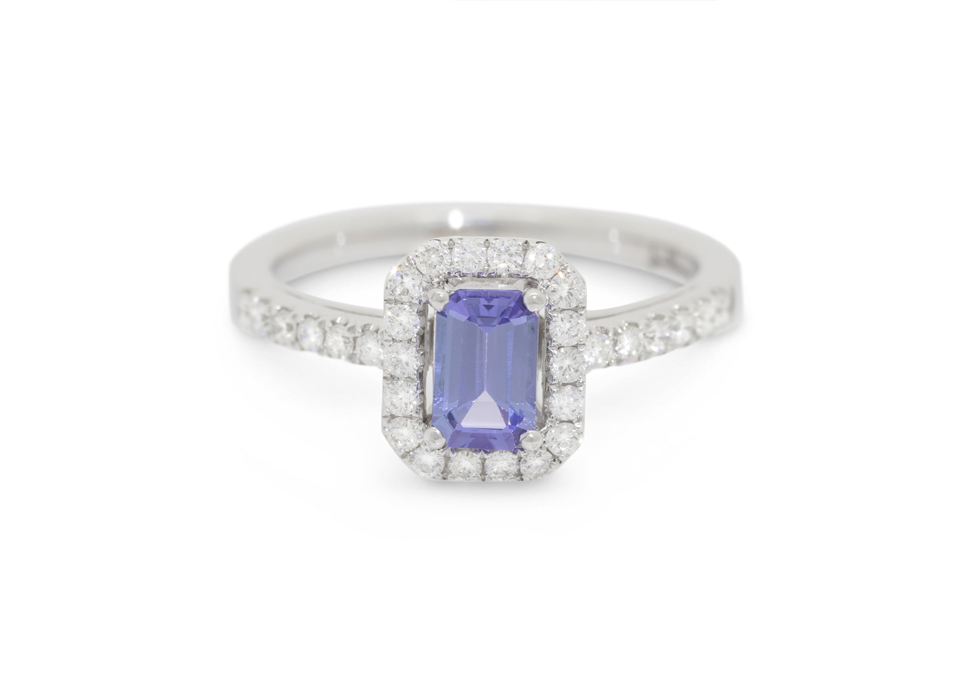 Tanzanite Diamond Halo Engagement Ring, White Gold & Platinum