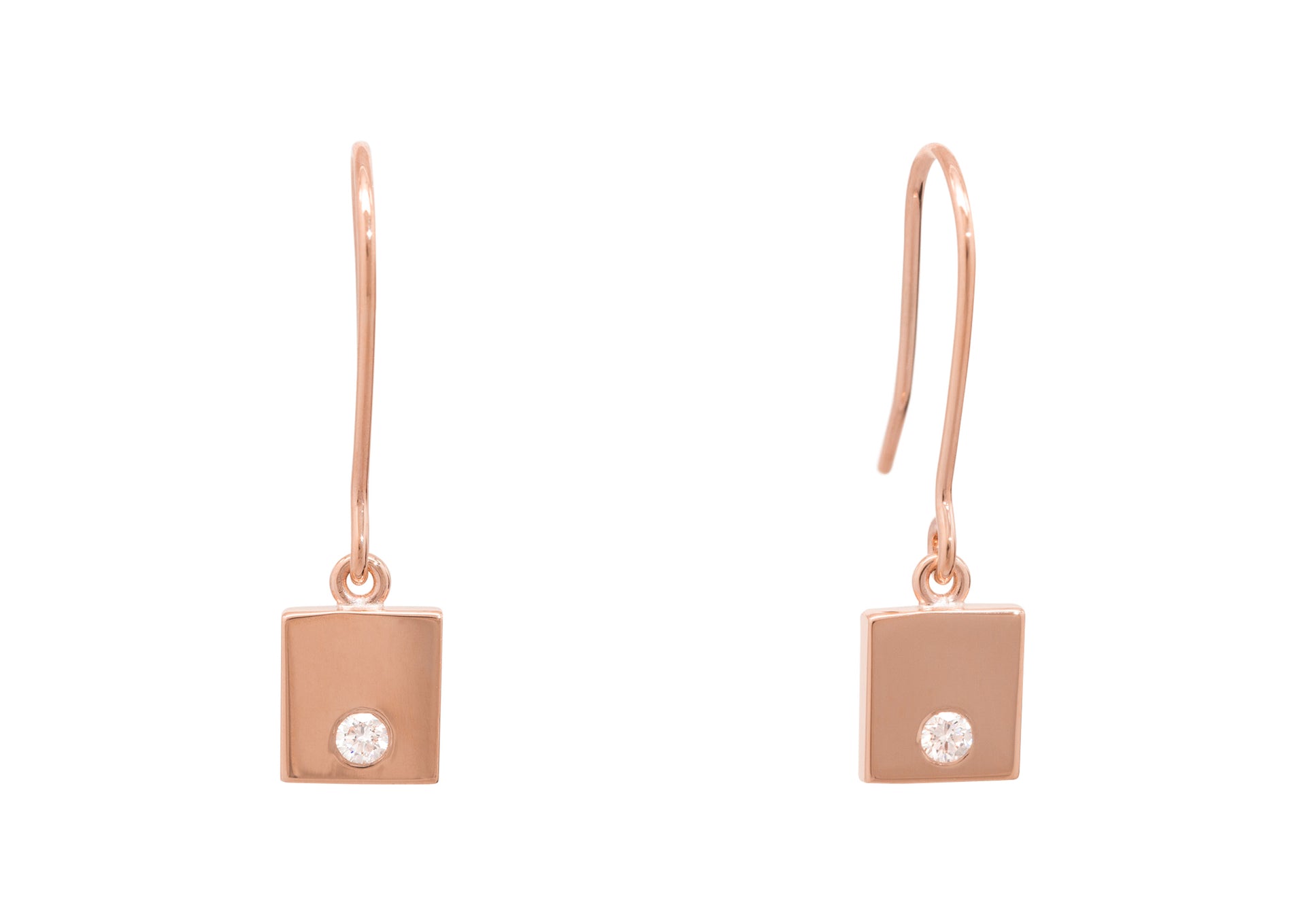 Square Love Stories Diamond Earrings, Red Gold