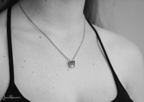 Square Love Stories Diamond Pendant, Sterling Silver