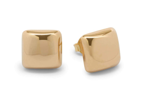 Square Domed Studs, Yellow Gold