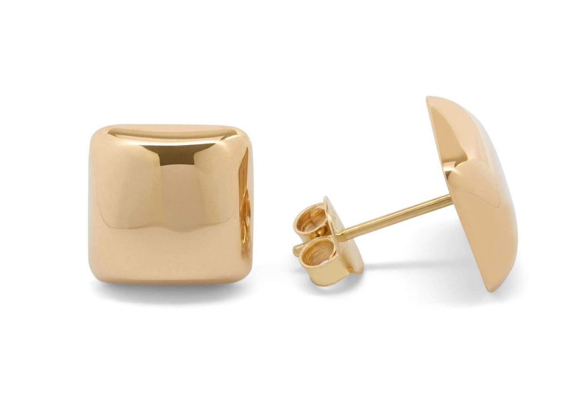 Square Domed Studs, Yellow Gold