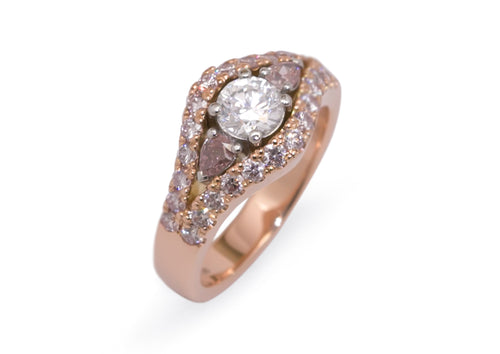 Custom Pink & White Diamond Ring, Red Gold & Platinum
