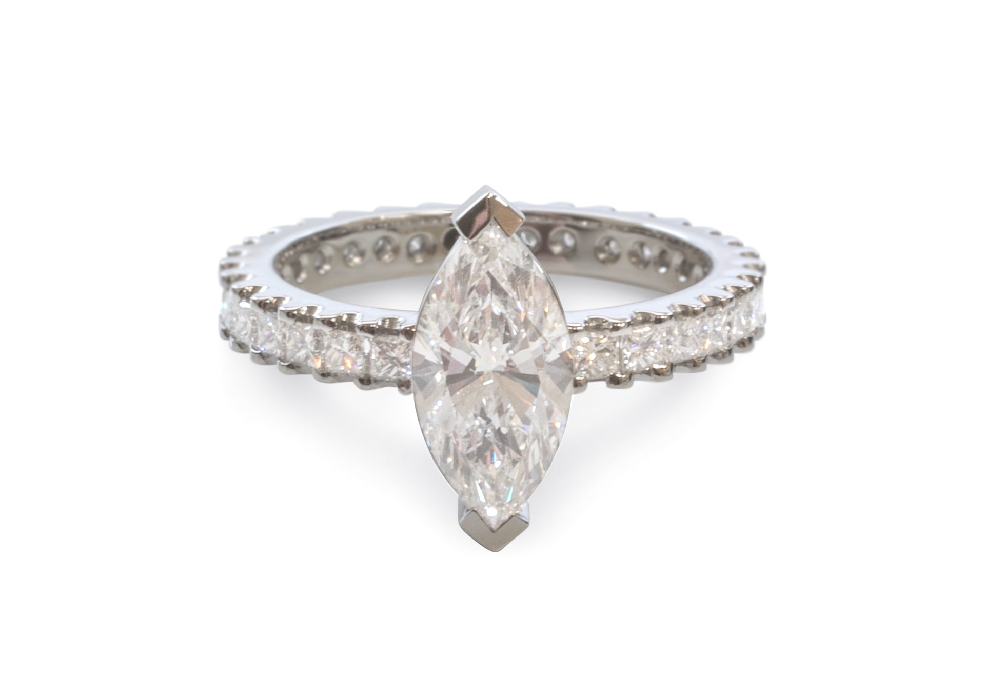 Custom Marquise & Princess Diamond Engagement Ring, Platinum