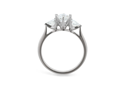 Custom Three Stone Diamond Engagement Ring, White Gold & Platinum