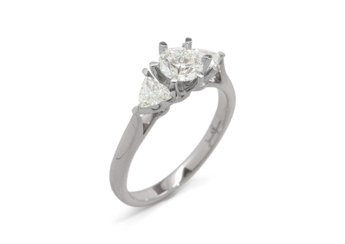 Custom Three Stone Diamond Engagement Ring, White Gold & Platinum