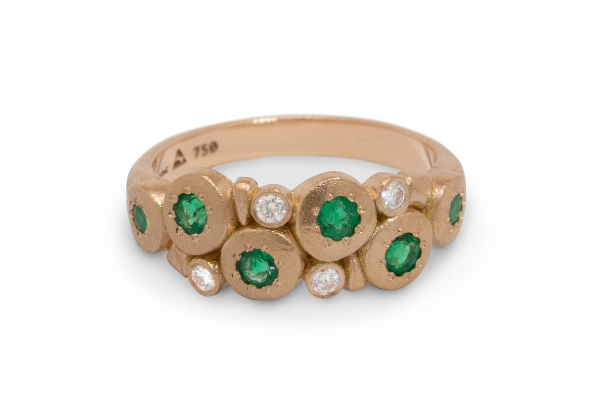 Custom Emerald & Diamond Ring, Red Gold