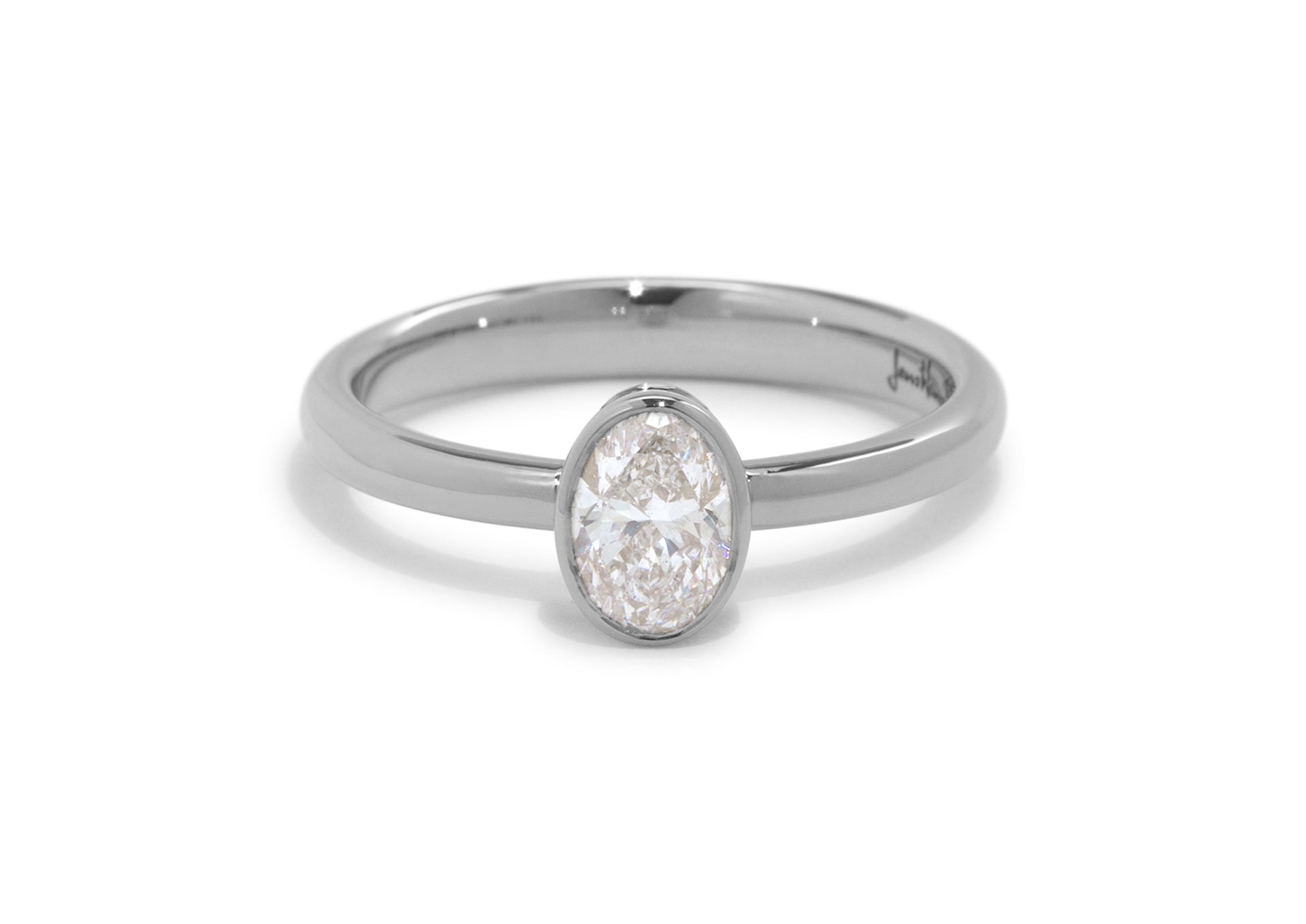 Oval Diamond Bezel Engagement Ring, White Gold & Platinum